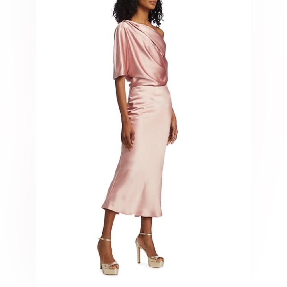 Amsale
Draped Satin Pencil Midi-Dress